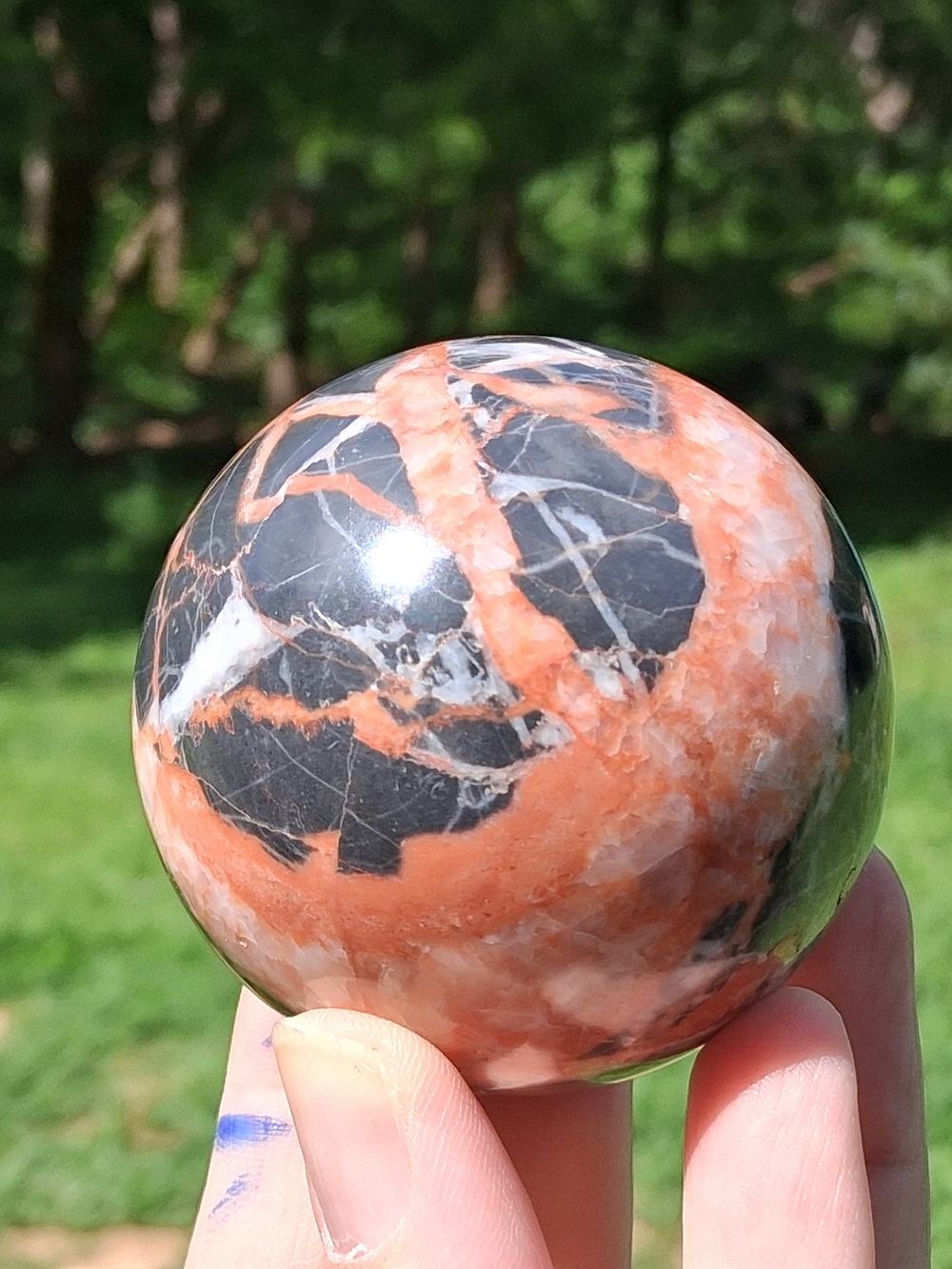 Spider Web Jasper Red Net Zebra Sphere Orb Crystal Ball Rock Striped Black